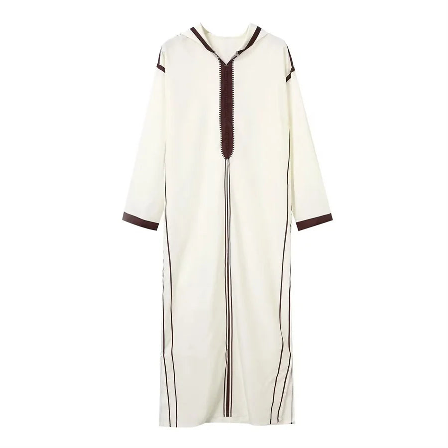 Muslim Thobe Men's Clothing Ramadan Robe Beige Kaftan for Men Saudi Arabia Turkey Islamic Abaya Male Casual Loose Hooded Dress