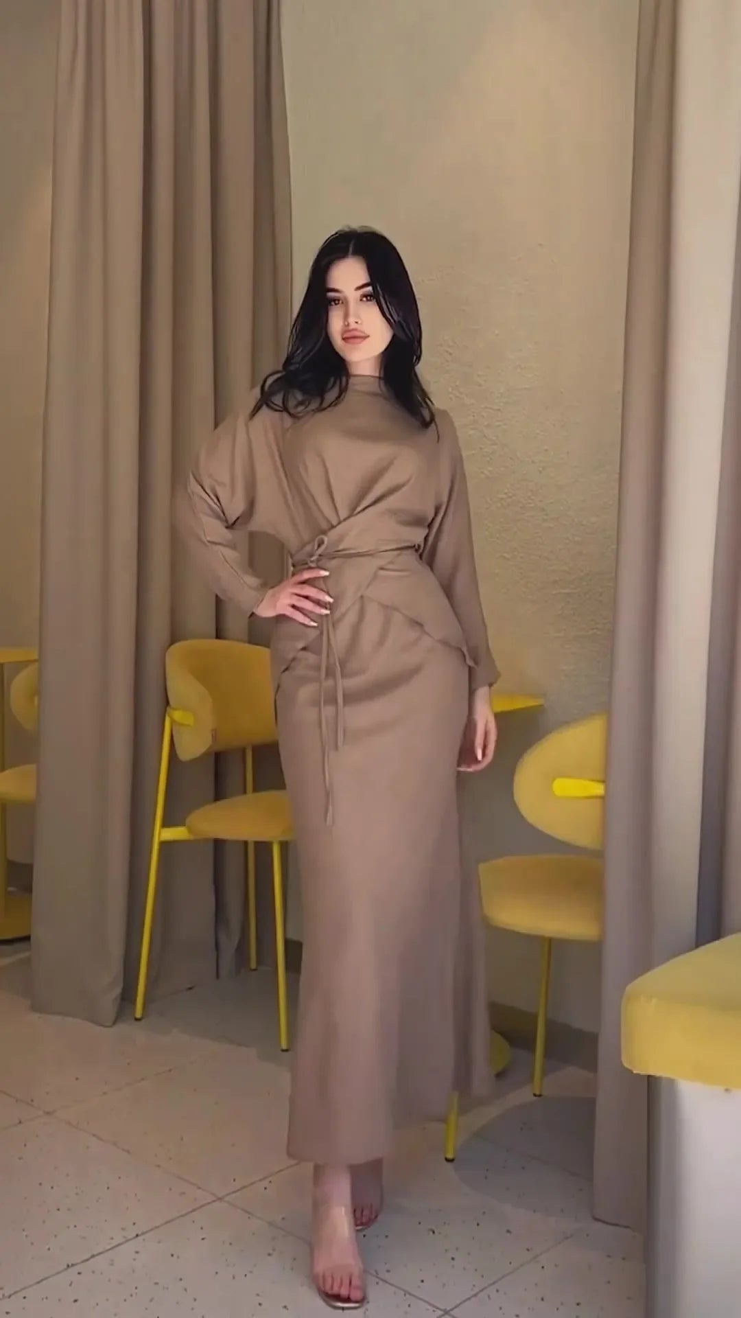 Muslim Two Piece Set Women Lace Up Top Skirt Suit Dubai Female Arabic Casual Solid Outfits Islam Morocco Ramadan Skirts Ensemble