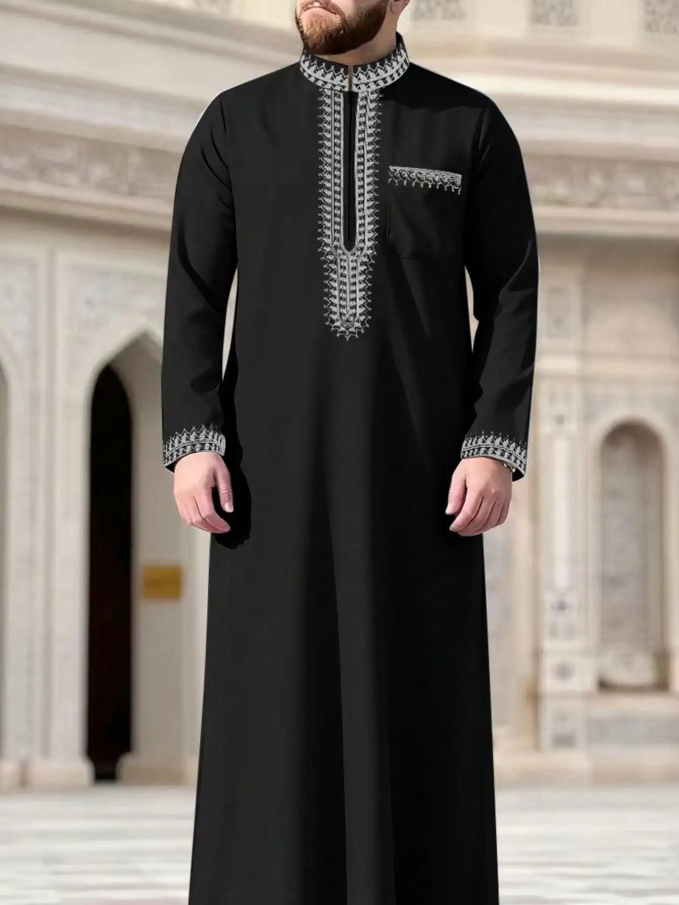 New men's loose hooded robe Luxury embroidered long sleeve Muslim garment robe Juba Sobi Traditional men's robe