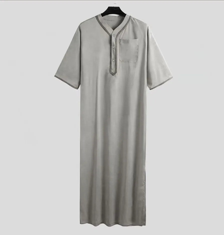 2026 New Men's Muslim Thobe Long Sleeve Button Down Shirt Arabic Islamic Robe Loose Fit Casual Prayer Wear for Ramadan Eid