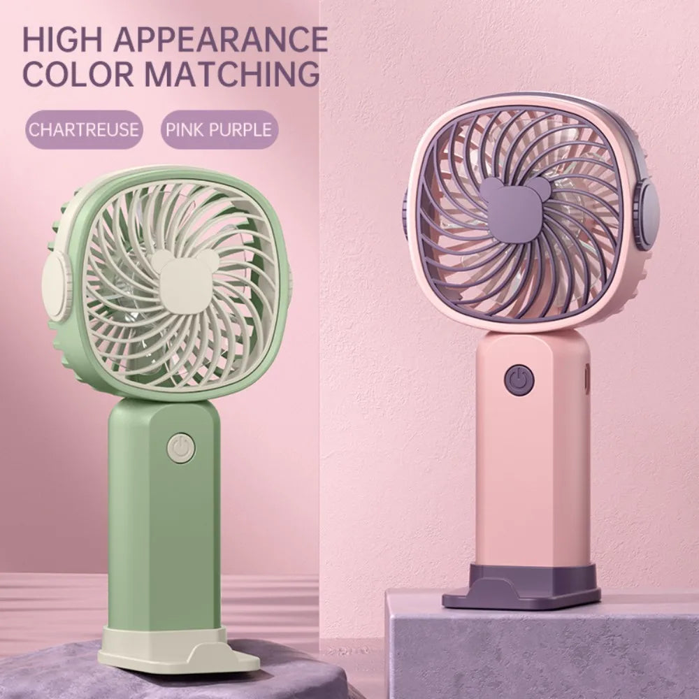 Mini Outdoor Handheld Fan with Desktop Phone Holder 3-speed Adjustable Wind Speed Portable Desktop Fan USB Charging Electric Fan