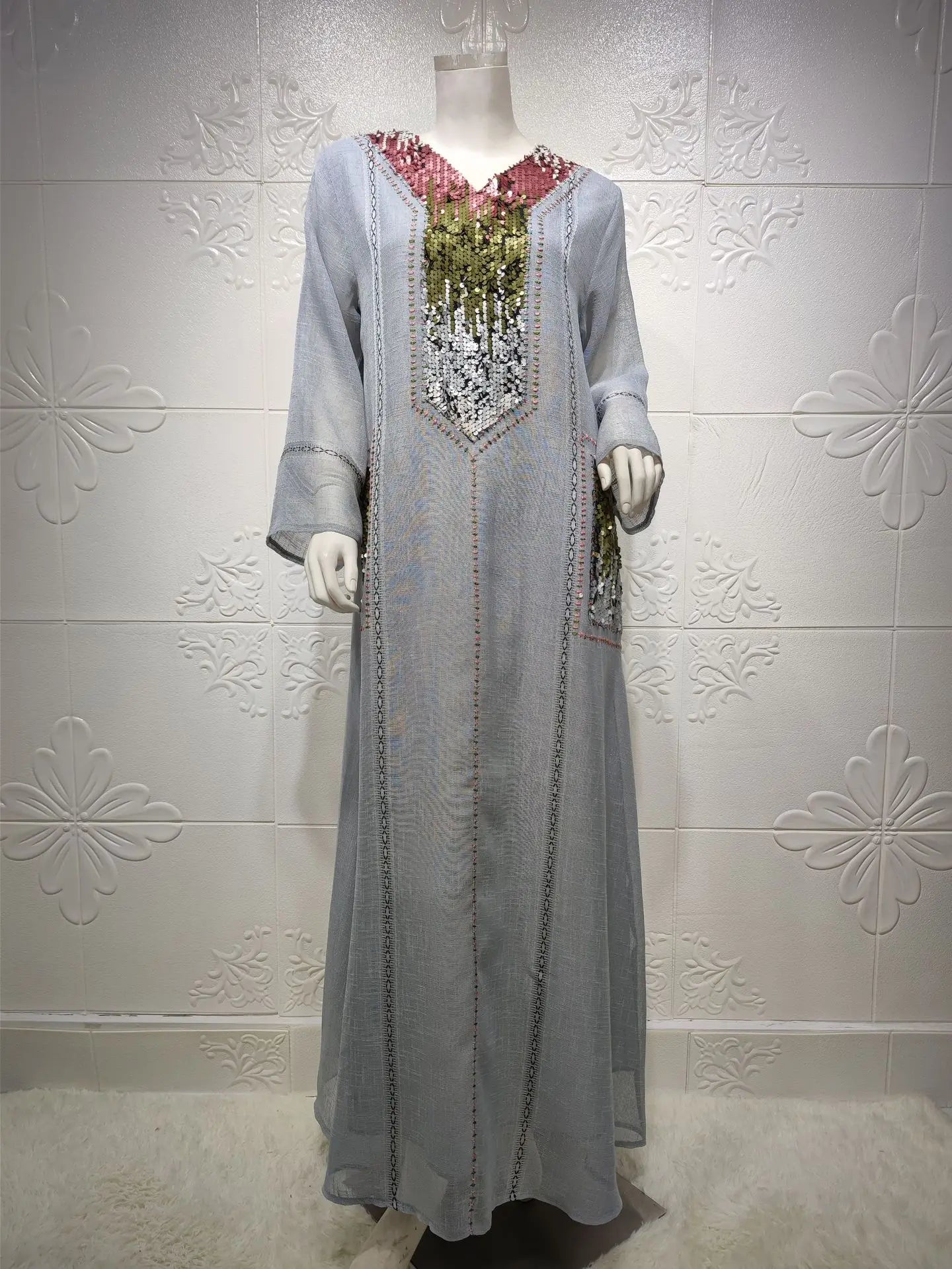 Eid Muslim Party Dress for Women Abaya Sequins Maxi Evening Long Dresses Jalabiya Morocco Dubai Abayas Kaftan Vestidos Long Robe