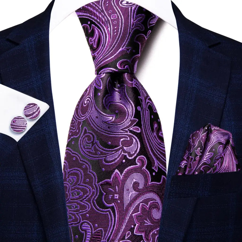 Hi-Tie 63inches Silk Mens Tie Set Extra Long Ties for Men Handkerchief Woven Classic Silk Men's 160cm Necktie Pocket Square Set