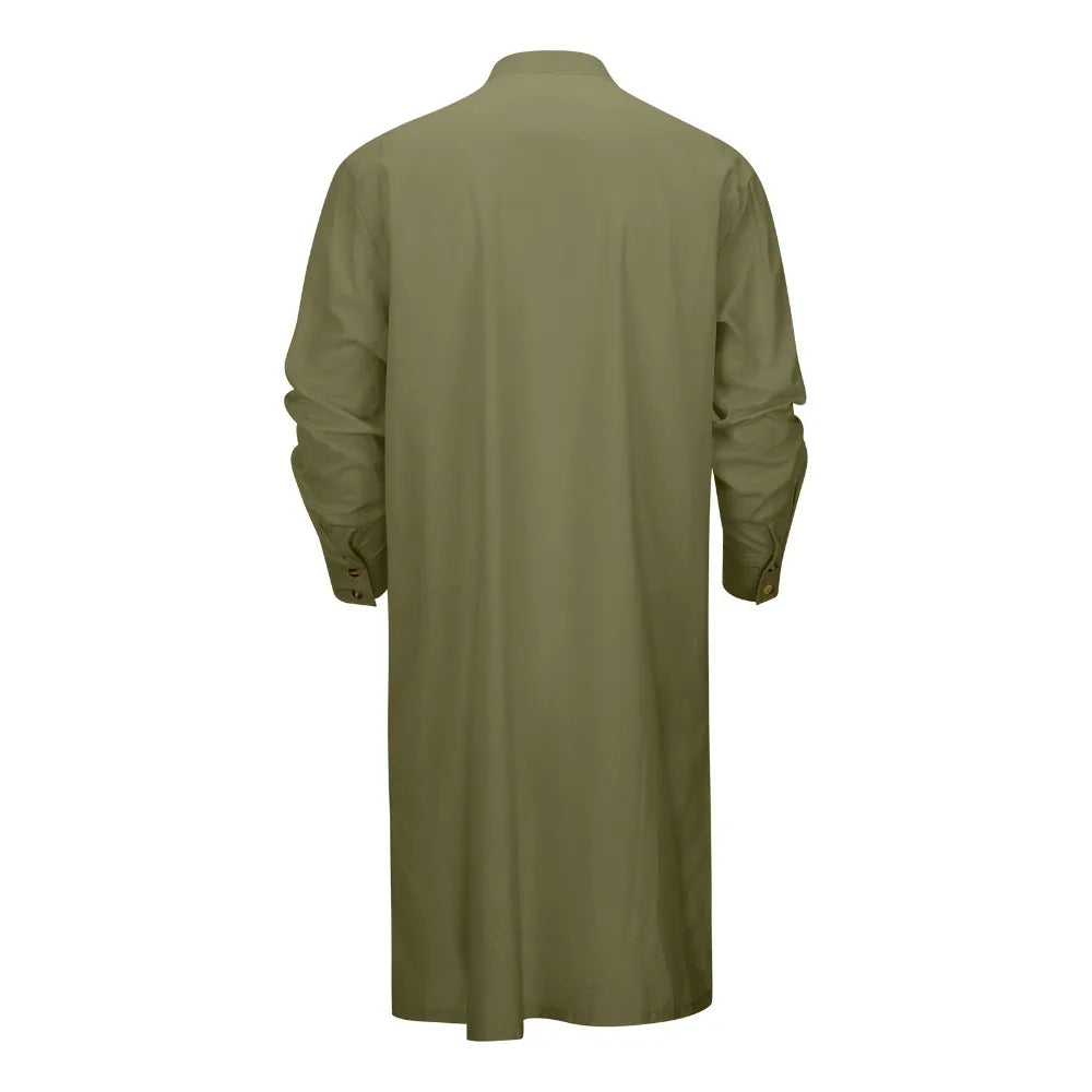 Men's Arabic Style Long Shirt - Minimalist Thobe Robe Shirt, Modern Traditional Muslim Wear for Casual & Prayer