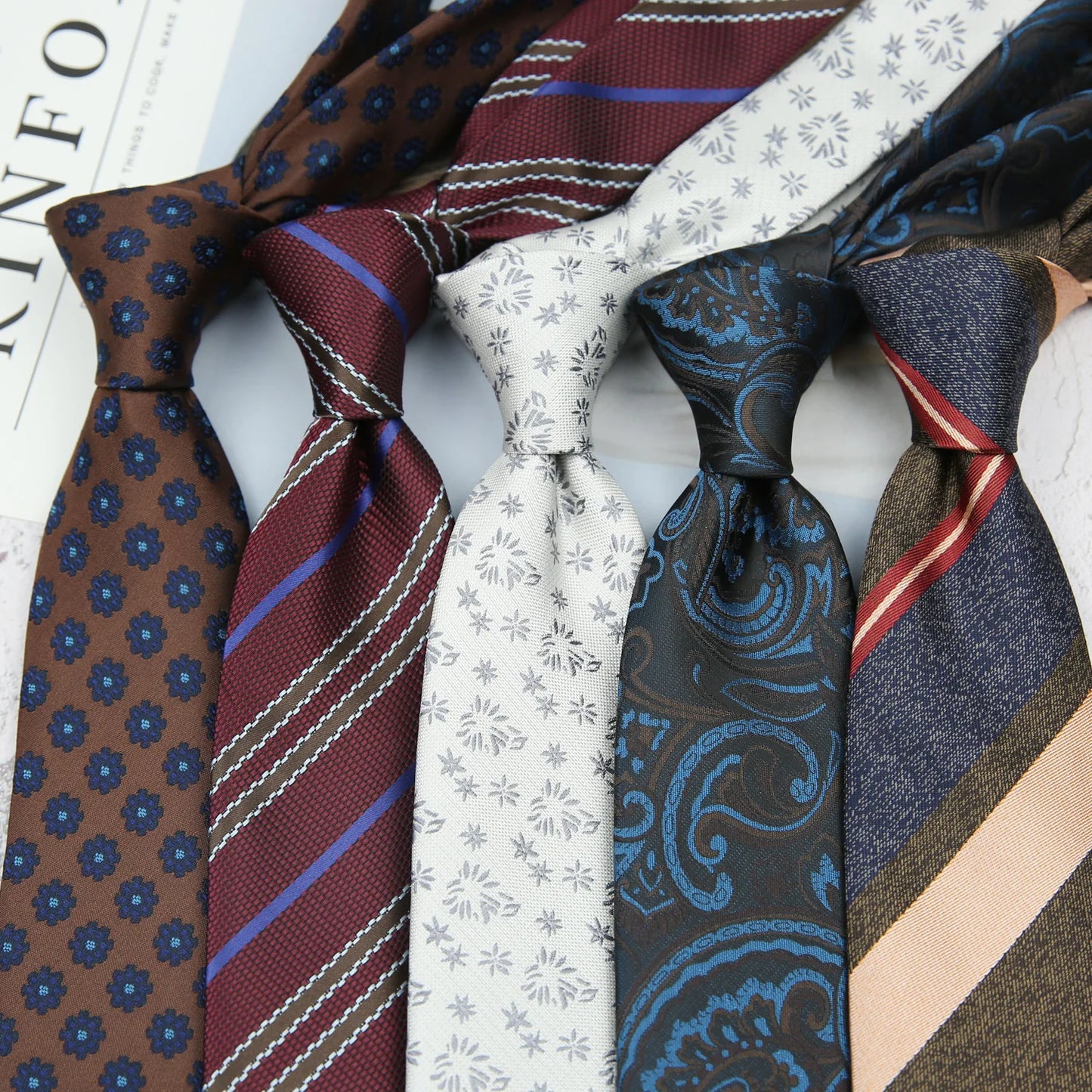 British Italian Style 8CM Formal Ties For Men Business Striped Floral White Brown Neckties Luxury Silk Neck Ties Wedding Cravat