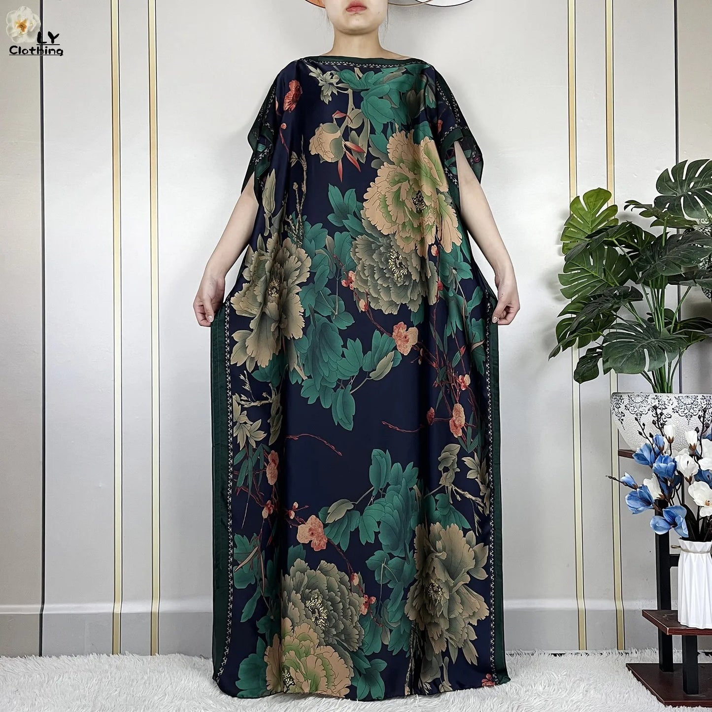 Muslim Abayas For Women 2023 New Fashion Printed Silk Soft Loose Femme Elegant Robe African Maxi Party Dresses With Belt Turban
