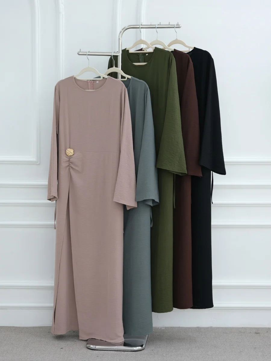 Muslim Women Arabic Dubai Abaya Solid Drawstring Long Dress Modest Ramadan Kaftan Robe Femme musulmane Islam Clothing Kebaya