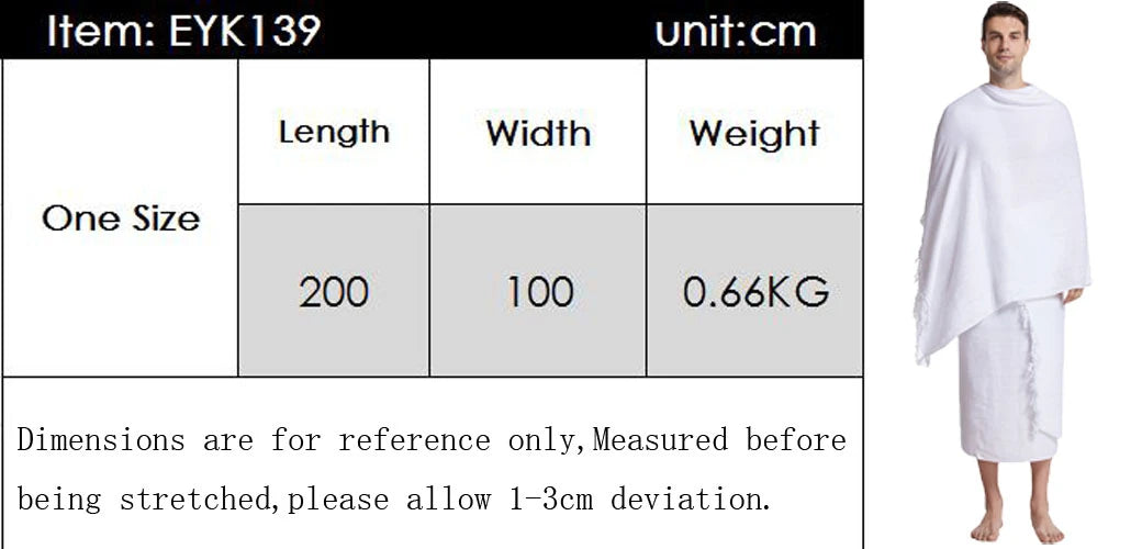 2 Pieces Ihram Pilgrimage Towel Muslim Arabic Hajj Clothing Mens Islamic Ramadan Prayer Worship Costumes Jubba Thobe Middle East