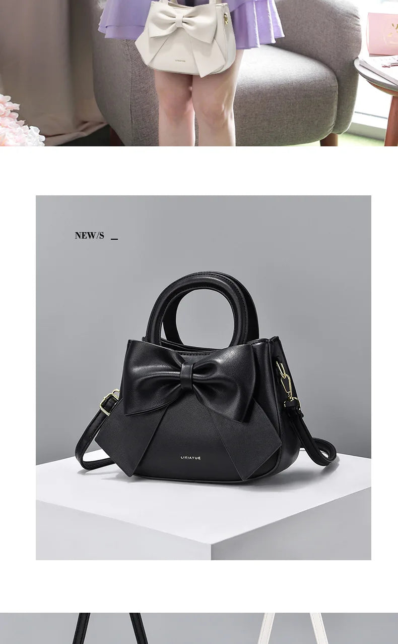 Fashion Casual Handbags For Women Cute Bow Black White Blue Kahki PU Handbags Trendy Daily Shoulder Underarm Bags bolsa feminina