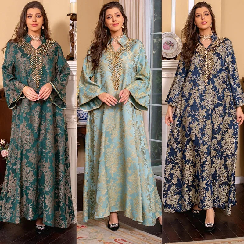 Eid Muslim Dress for Women Abaya Beading Stand Collar Jalabiya Morocco Party Dresses Abayas Kaftan Abaya Vestidos Arab Long Robe