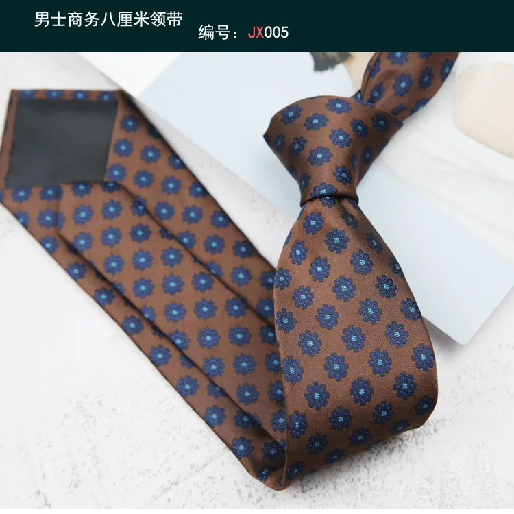 British Italian Style 8CM Formal Ties For Men Business Striped Floral White Brown Neckties Luxury Silk Neck Ties Wedding Cravat