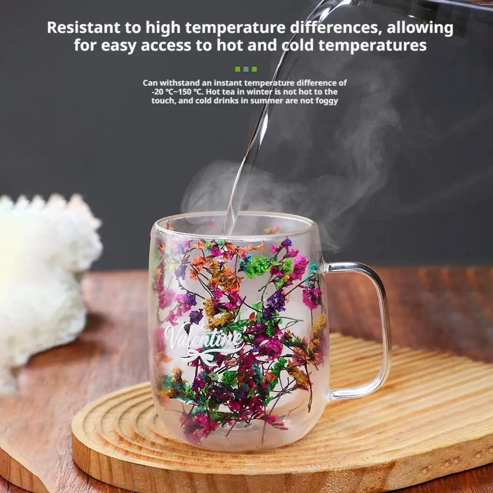 Double Walled Glass Mugs Double Wall Dried Flower Cup For Coffee Heat Resistant Dried Flower Double Wall Glass Mug For Cold