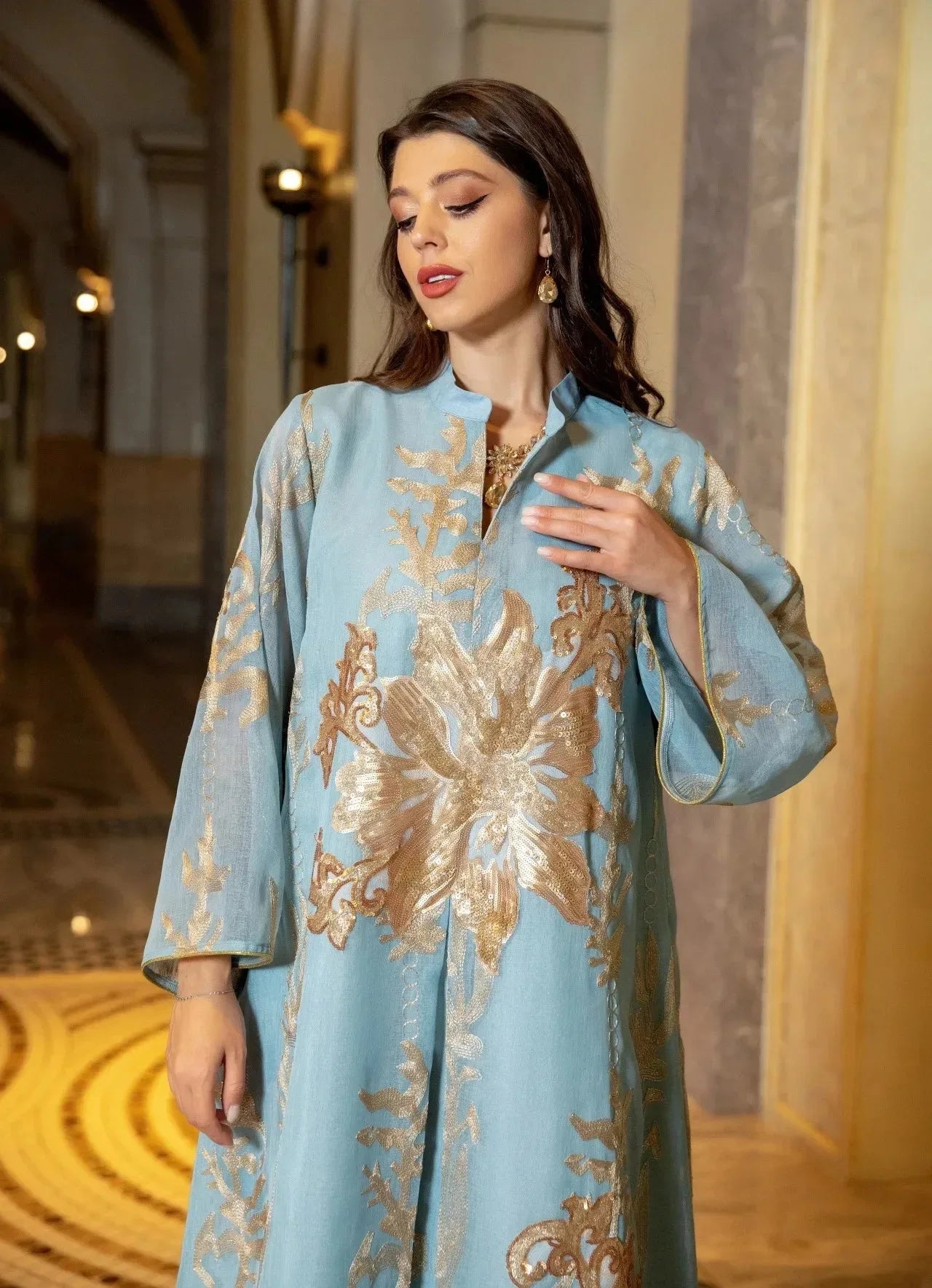 Elegant Muslim Dress Dubai Turkey Robes Islam Saudi Arabia Long Evening Dress Abaya for Women Light Luxury Party Dress Vestidos