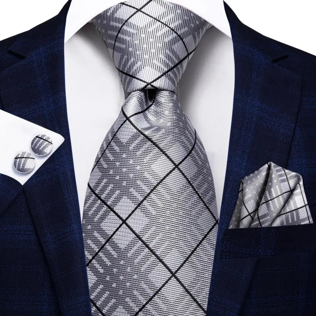 Hi-Tie Mens Ties Luxury Handmade Geometric Necktie Silk Woven Tie Set For Men Business Wedding Neck Tie Square Cufflinks