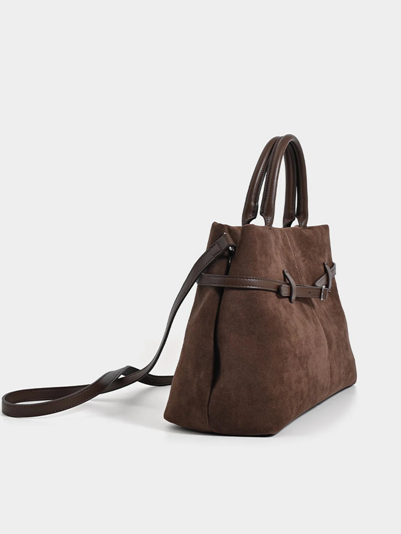 Women's handbag, French retro suede handbag, high-end buckle commuting handbag, suede large capacity crossbody bag,