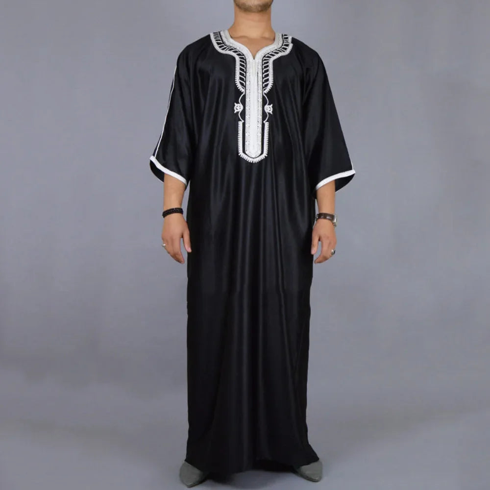 New 2026 Muslim Men Abaya Arabic Islamic Clothing Loose Shirt Robe Jubba Thobe Ethnic Print Saudi Arab Middle East Male Vestidos