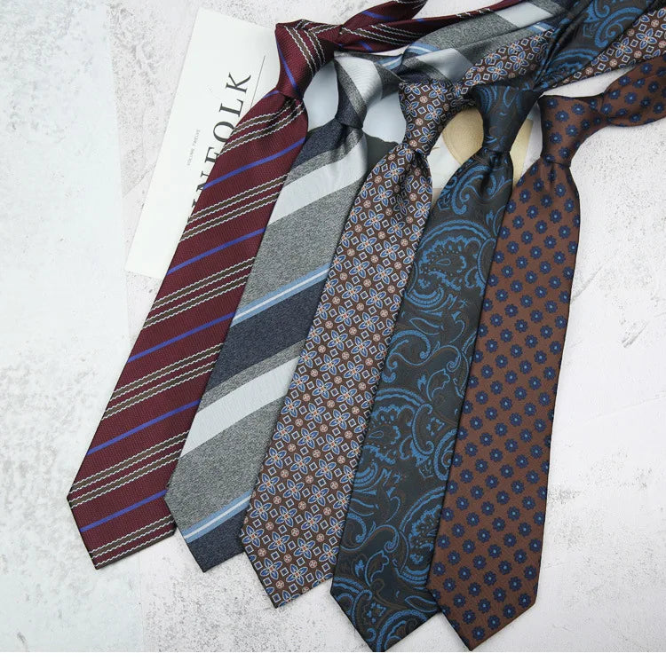 British Italian Style 8CM Formal Ties For Men Business Striped Floral White Brown Neckties Luxury Silk Neck Ties Wedding Cravat