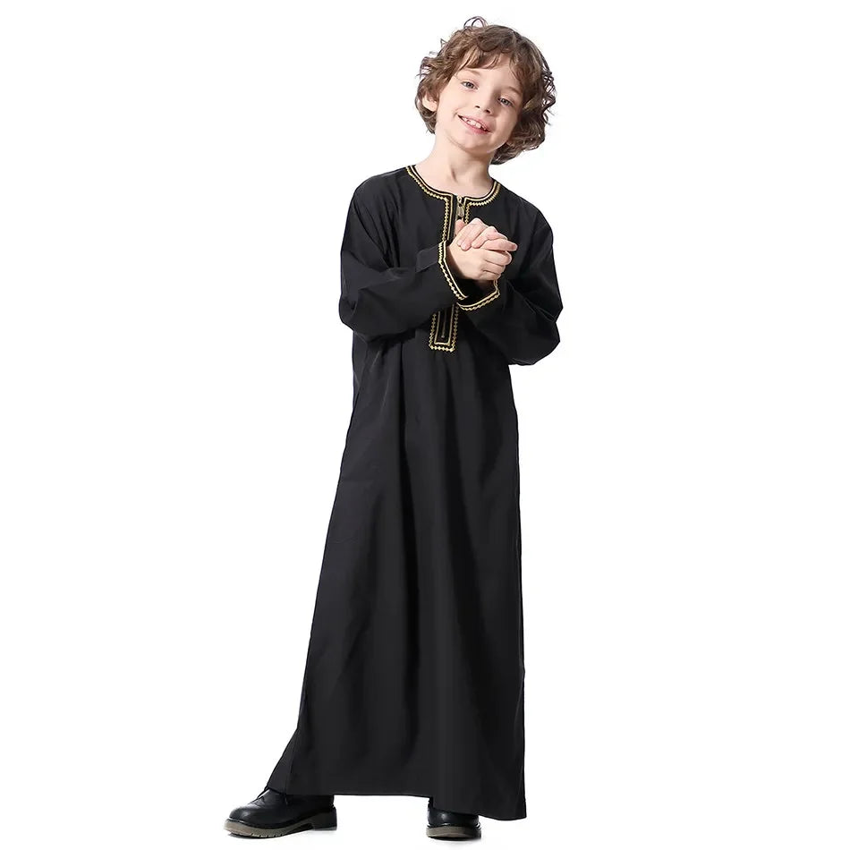 Teenage Boys' Summer Muslim Robe Kids Arab Folk Clothes Boys Solid Color Thobe 5-14 Years National Outfit for Children New