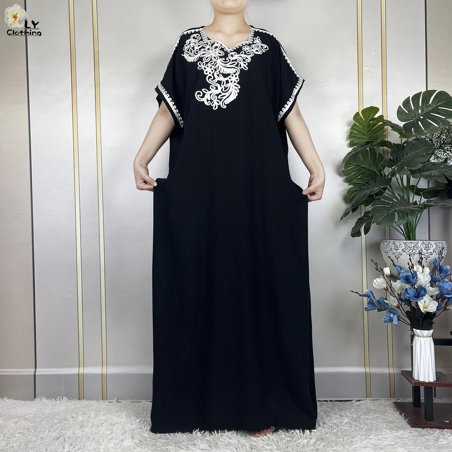 2023 African Abayas For Women Short Sleeve Summer Solid Color Loose Femme Robe Maxi Muslim Elegant Woman Dresses With Turban