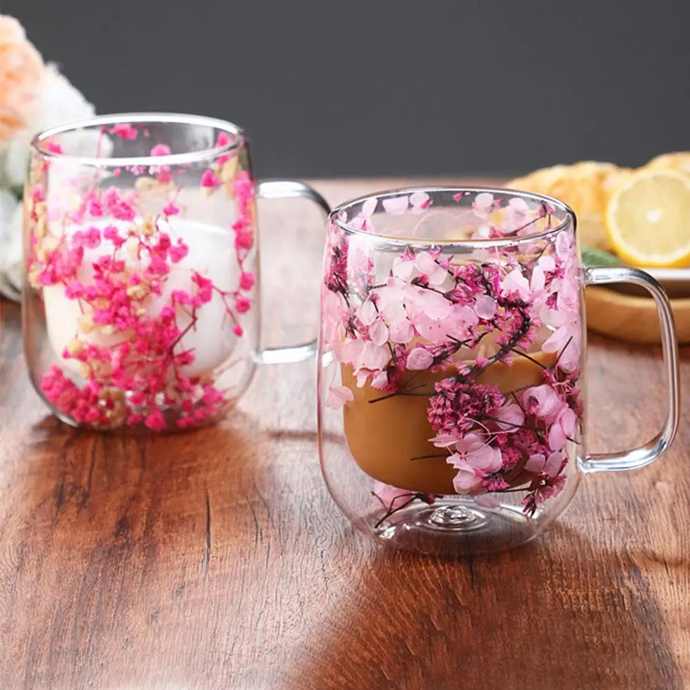 Double Walled Glass Mugs Double Wall Dried Flower Cup For Coffee Heat Resistant Dried Flower Double Wall Glass Mug For Cold