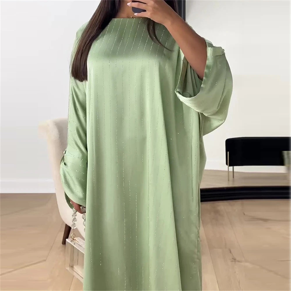 Ramadan Eid Satin Batwing Abaya Dubai Luxury Elegante Muslim Kaftan Dress Abayas For Women Kebaya Robe Femme Musulmane Vestidos