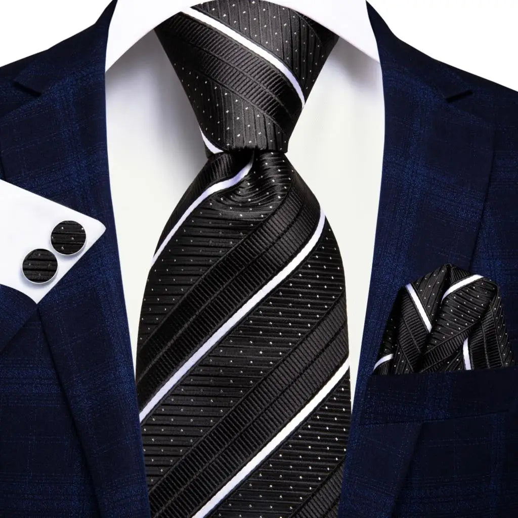 Hi-Tie 100% Silk Luxury Mens Ties Floral Black Gold Ties Paisley NeckTie Pocket Square Cufflinks Set Men's Wedding Party Tie