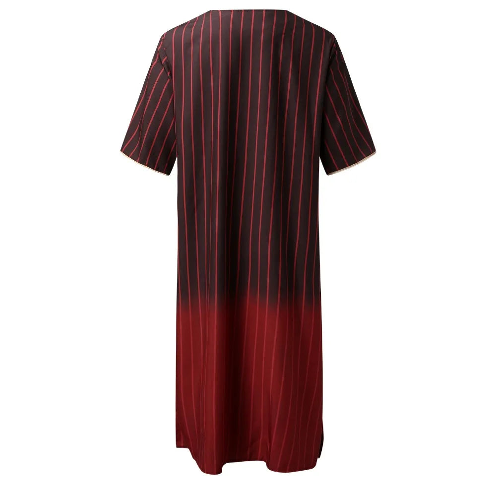 Men's Arabian Thobe - Summer V-Neck Short Sleeve Robe, Loose Fit Muslim Islamic Clothing for Casual Wear