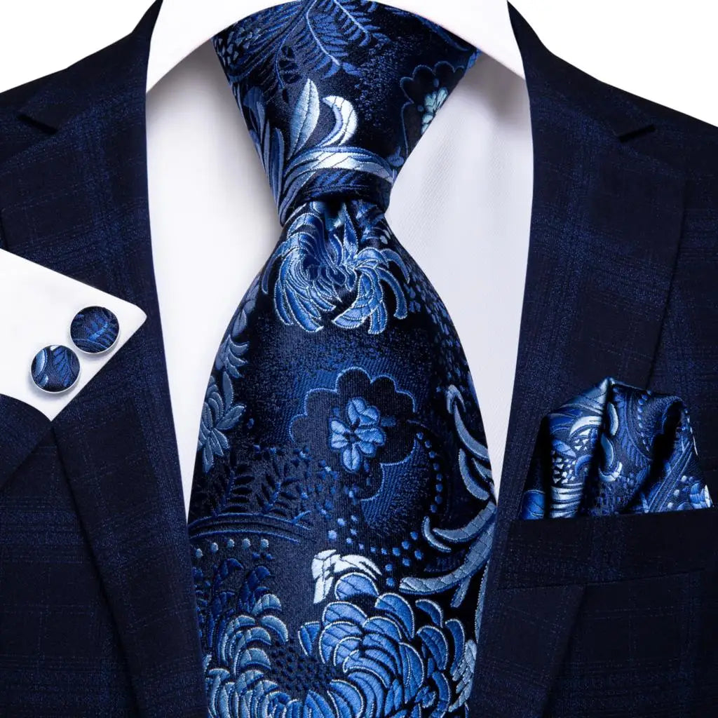 Hi-Tie Blue Business Solid Silk Men's Tie NeckTie 8.5cm Ties for Men Formal Luxury Wedding High Quality Gravata