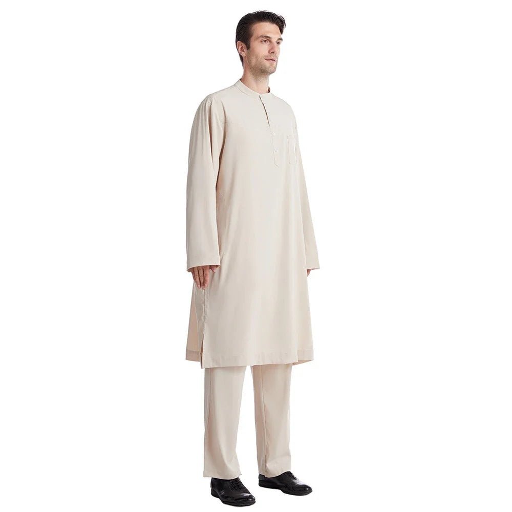 Men Jubba Thobe Muslim Two Pieces Set For Male Pakistan Dubai Saudi Abaya Prayer Islamic Clothing Worship Suit Arabic Ramadan