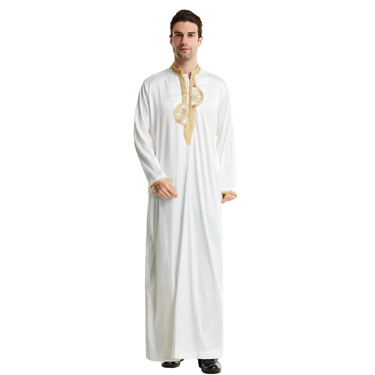 1pcs/lot man fashion embroidery muslim long robe man stand collar long sleeve jubba thobe