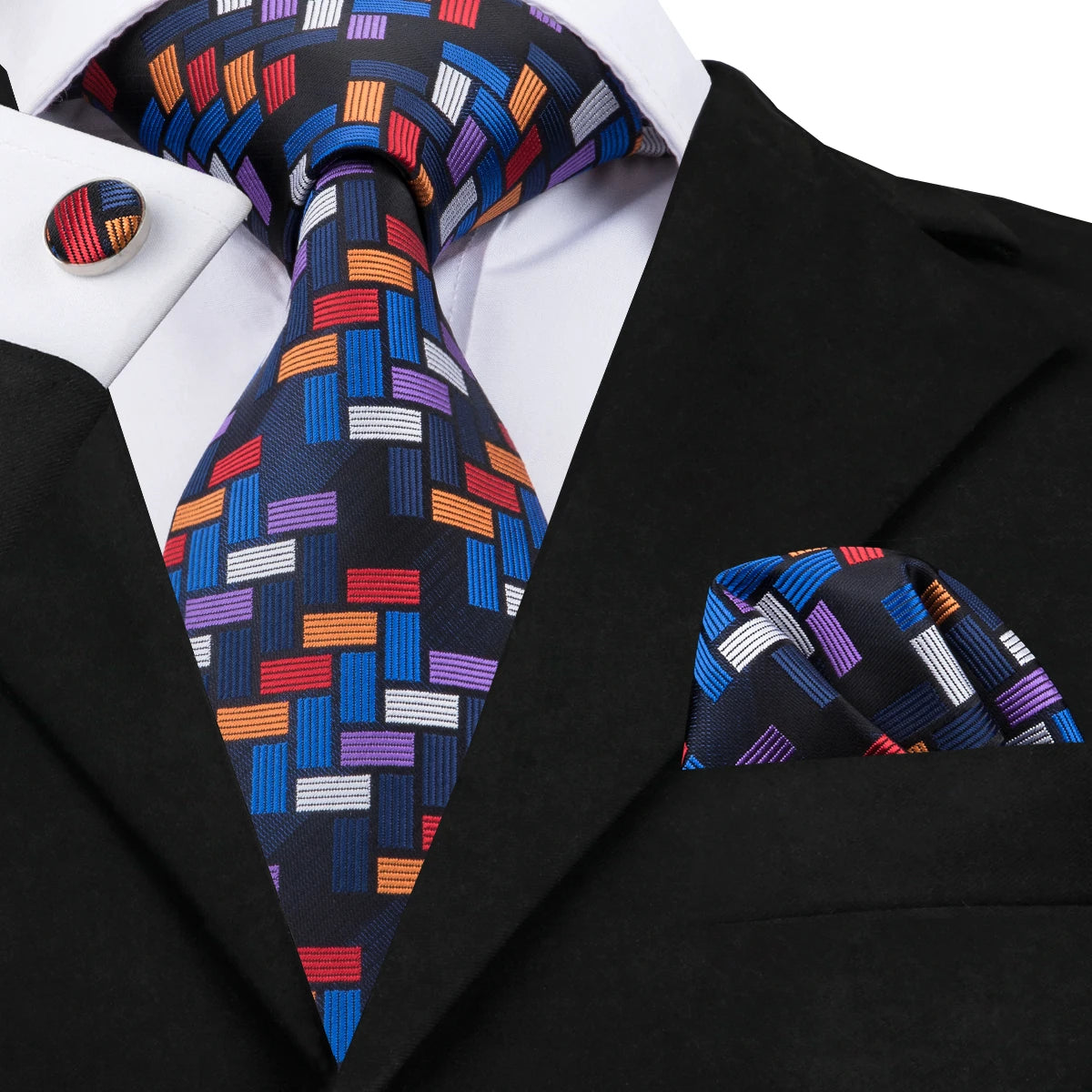 Hi-Tie Mens Ties Luxury Handmade Geometric Necktie Silk Woven Tie Set For Men Business Wedding Neck Tie Square Cufflinks