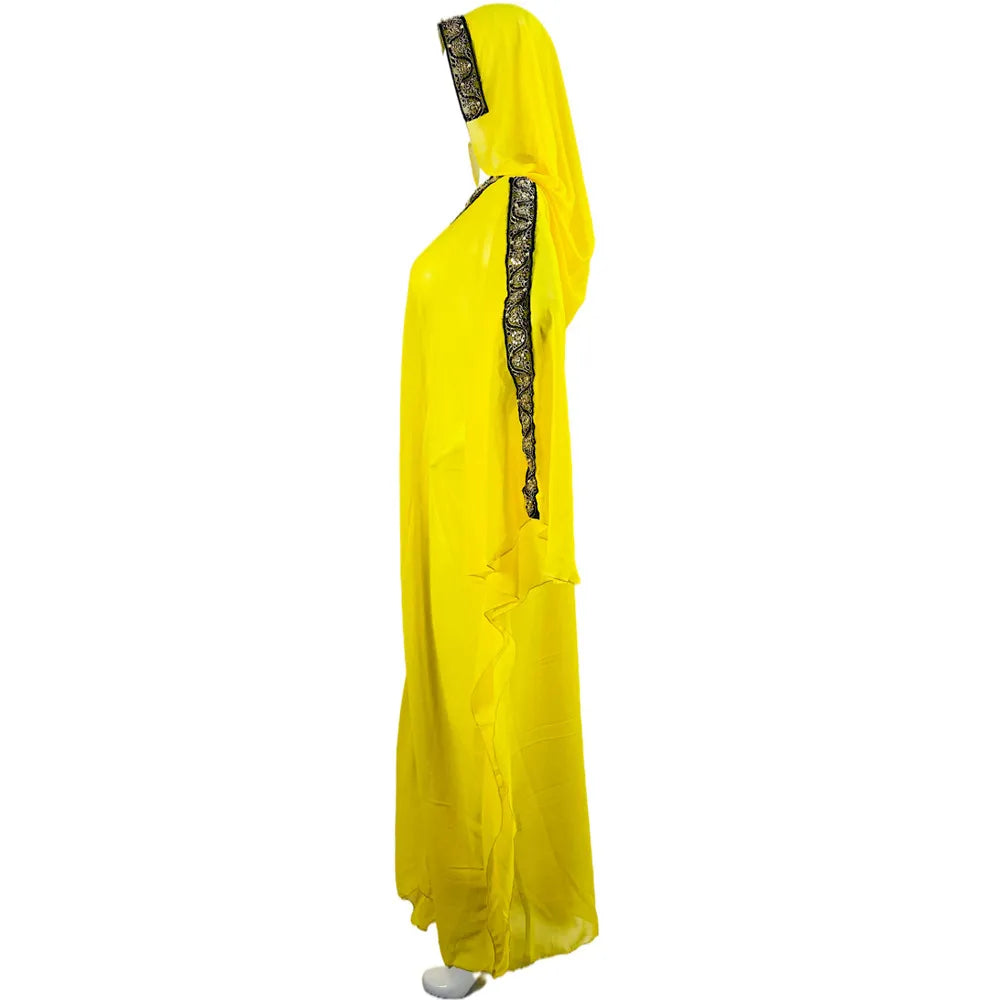Abaya Morocco Kaftan Dubai Hooded Maxi Dress Bat Sleeve Farasha Kaftan Muslim Women African Open Kimono Boubou Evening Long Gown