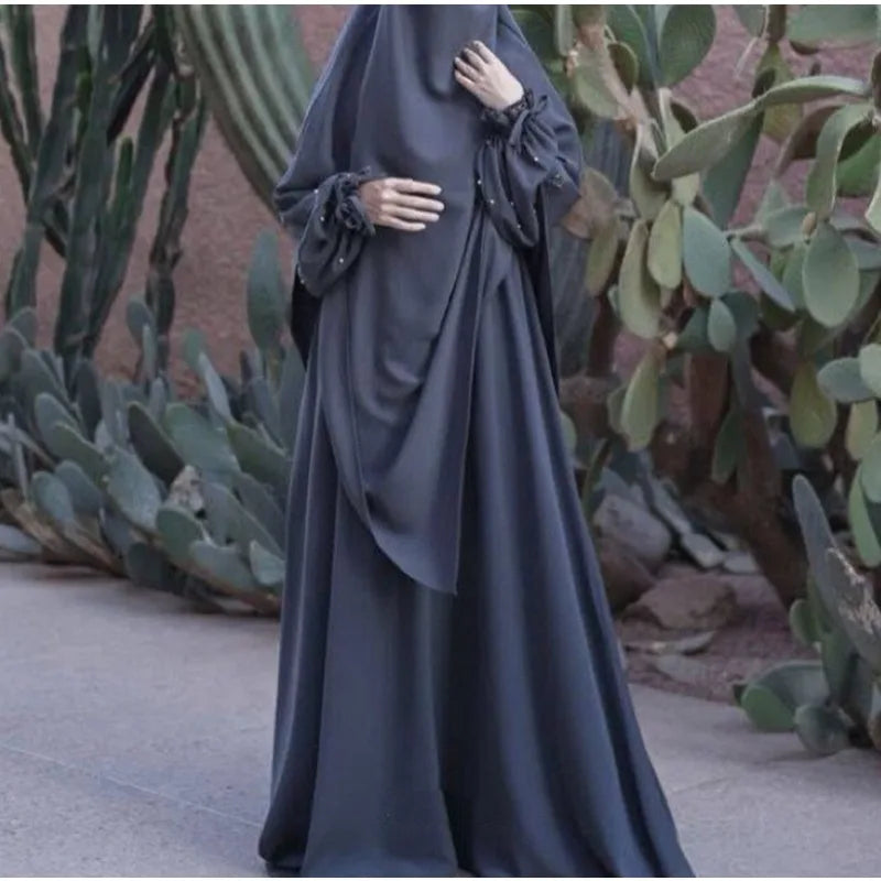 Abaya with Khimar Set Jilbab 2 Piece Ramadan Eid Jilbeb Long Hijab Dress Muslim Prayer Clothes Women Turkey Islamic Dubai Outfit