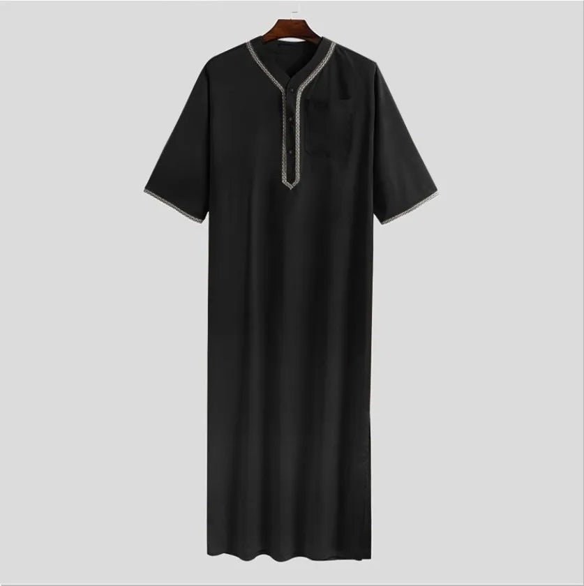 2026 New Men's Muslim Thobe Long Sleeve Button Down Shirt Arabic Islamic Robe Loose Fit Casual Prayer Wear for Ramadan Eid