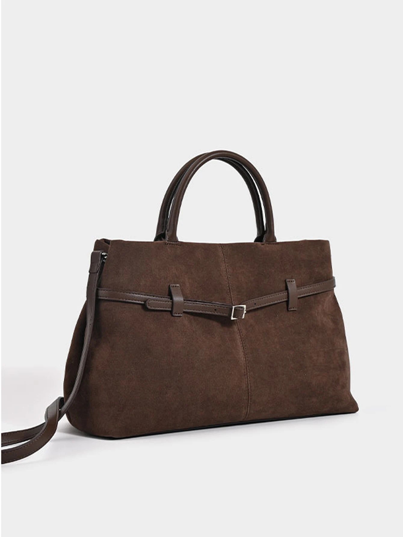 Women's handbag, French retro suede handbag, high-end buckle commuting handbag, suede large capacity crossbody bag,