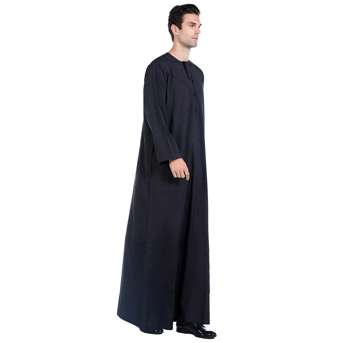 TH817 Men's Muslim Middle Eastern Men Long Sleeves Pure Color Handmade Buckle Robe Ramadan Eid Jubba Thobe
