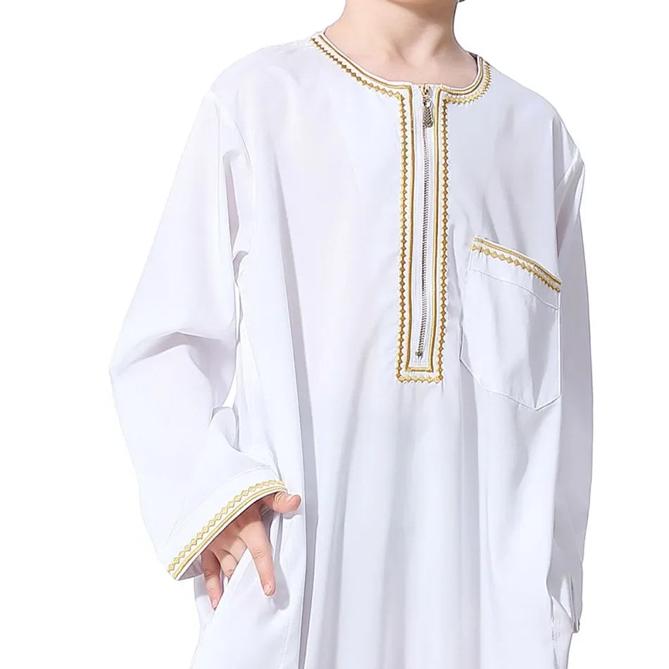 Teenage Boys' Summer Muslim Robe Kids Arab Folk Clothes Boys Solid Color Thobe 5-14 Years National Outfit for Children New