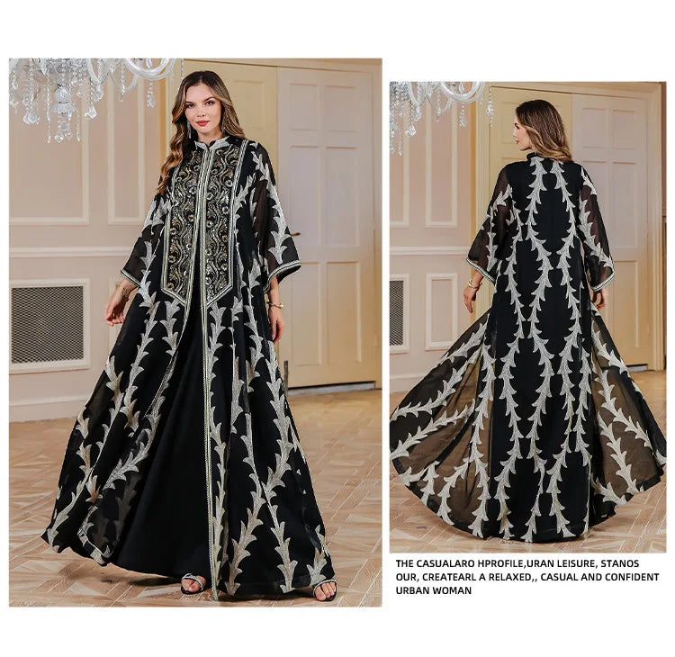 Women Party Dress Abaya Dubai Eid Muslim Mesh Embroidery Jalabiya Ramadan Dresses Morocco Kaftan Vestidos Largos Arab Long Robe