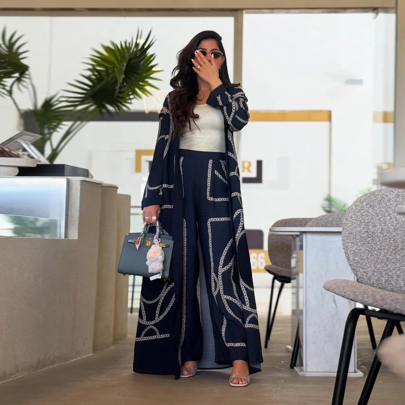 2 Piece Muslim Sets Women 2026 Eid Casual Abaya Print Long Caot+Pants Suits Kimono Ramadan 2pcs Set Jilbab Kebaya Islam Clothing