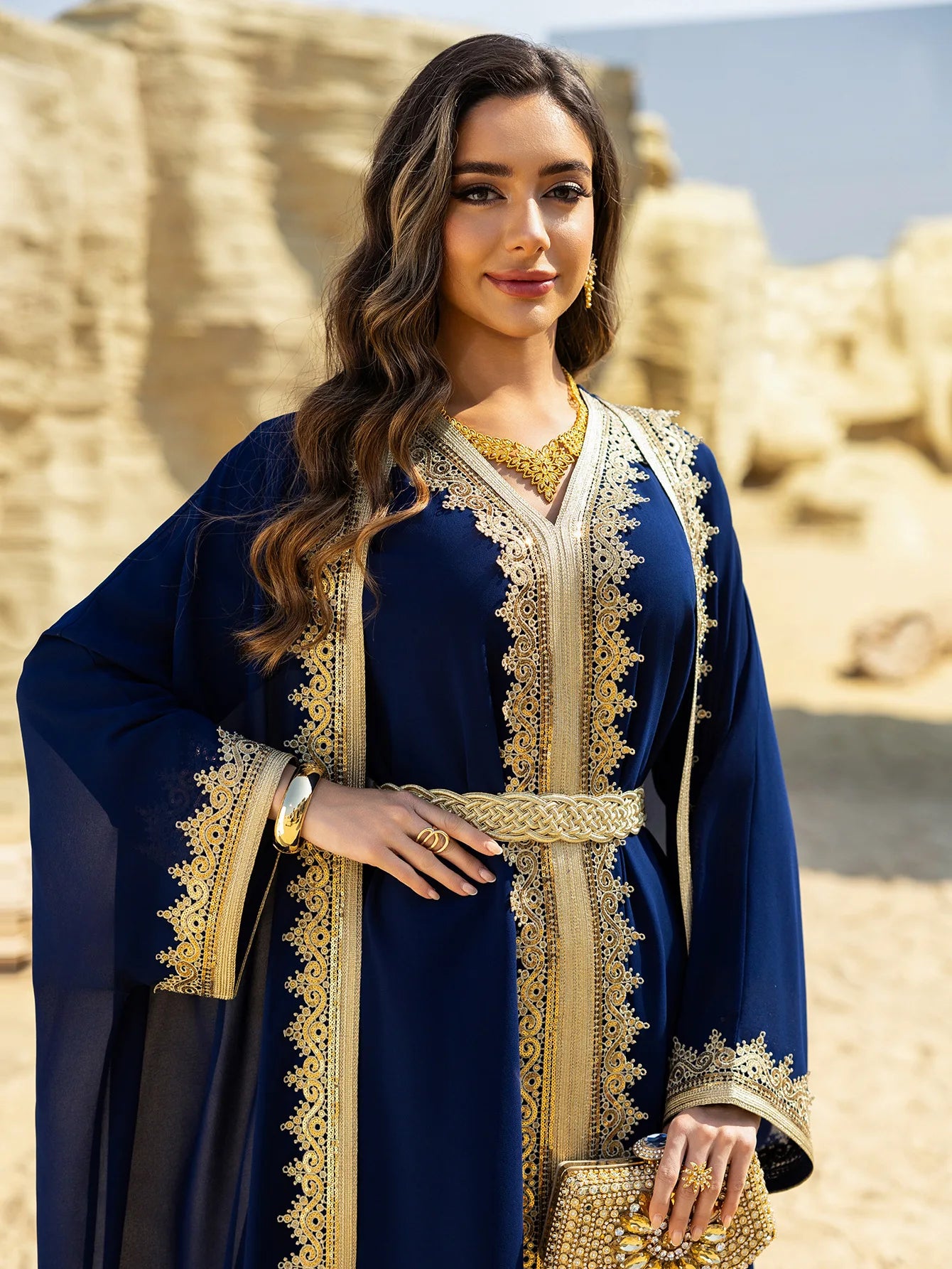 Eid Women Abaya Dress Muslim 2 Piece Set Cardigan with Inner Dress Lace-up Robe Caftan Robe Jalabiya Ramadan Morocco Kaftan 2025