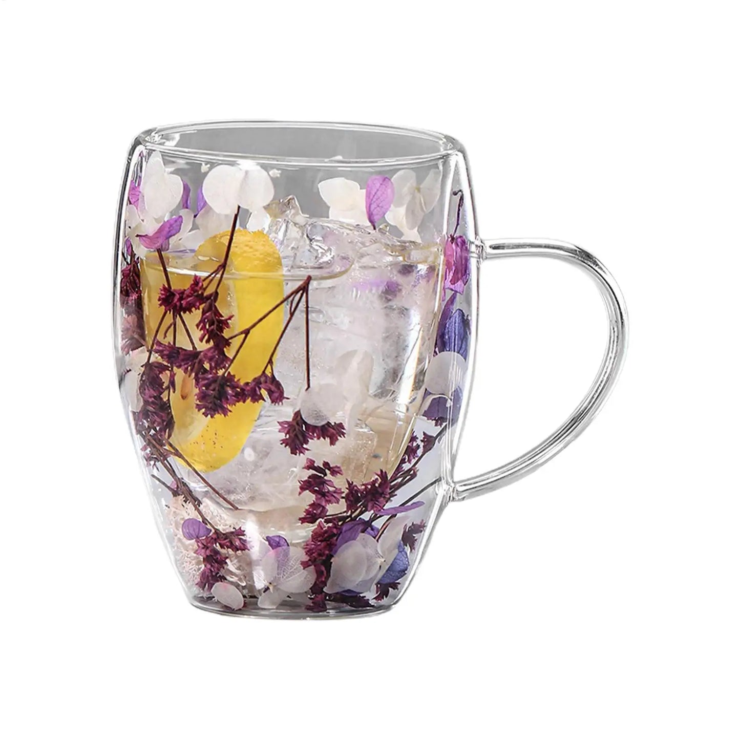 350ml Creative Double Wall Coffee Mug Dried Flower Filler Glass Cup  High Borosilicate Glass Cup Heat Resistant Tea Coffee Mug