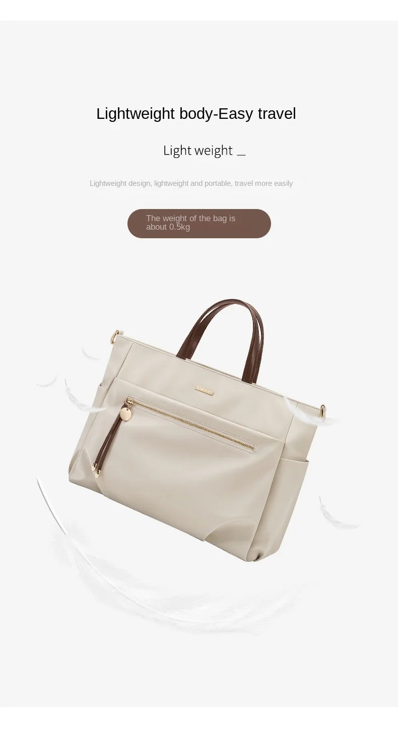 GOLF Women's Handbag Elegant Briefcase Tote Woman Business Leather Handle Nylon Lightweight 15 inch Shoulder Bag Multi Pockets