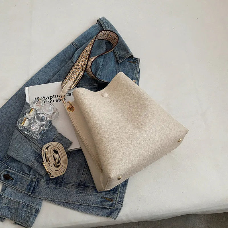 Fashion Bucket bag for women Handbag PU leather Shoulder Bag Luxury designer Wide Strap Ladies Crossbody Bag female Totes bolsa