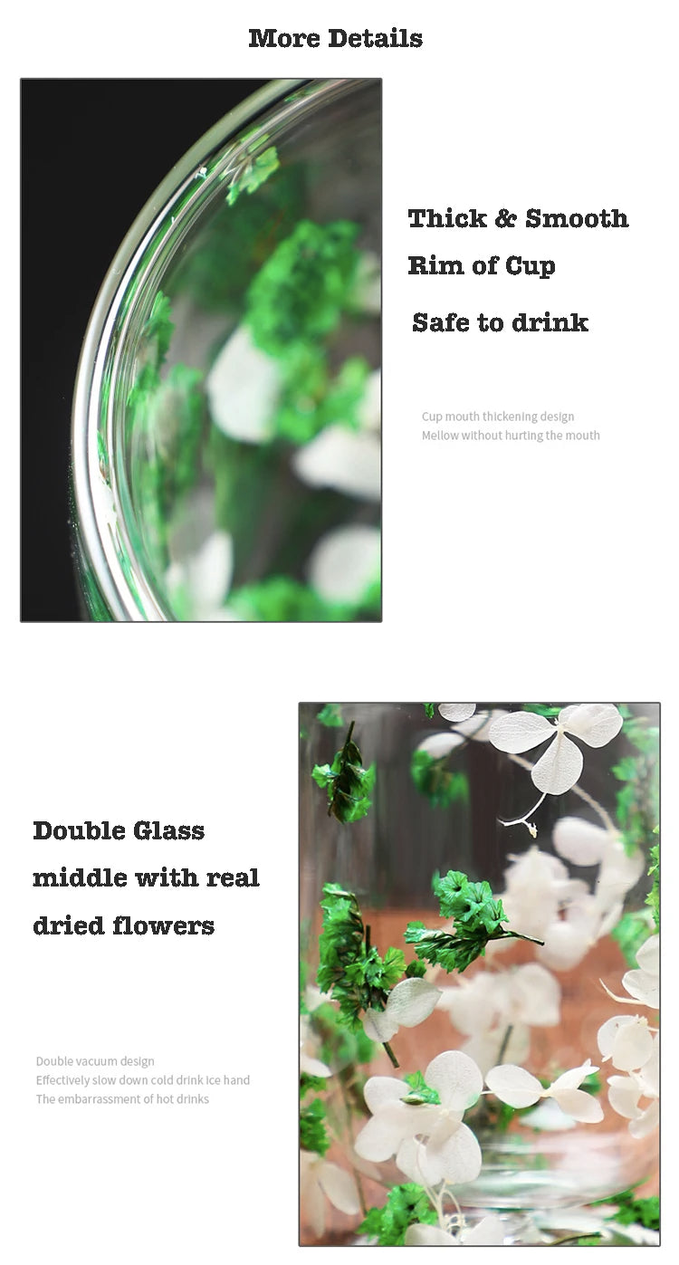 Dried Flower Coffee Mug Double Wall Glass Cup Home Party Cups Cafe Tea Milk Juice Cups For Mother Gift Girls Christmas Gifts