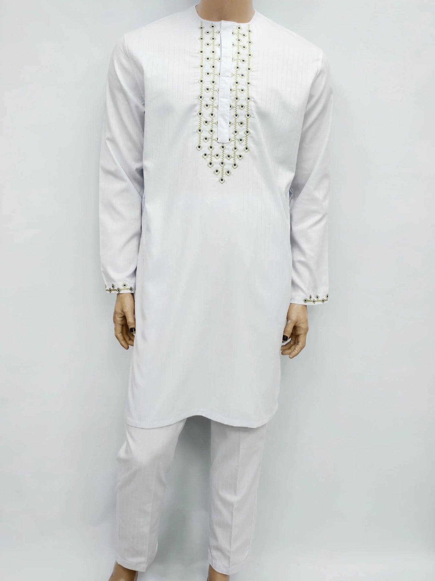 African Muslim Islamic Men's Modern Fashion Prayer Eid Robe Long Sleeve Round Neck Embroidered Arabian Jubba Thobe Clothing