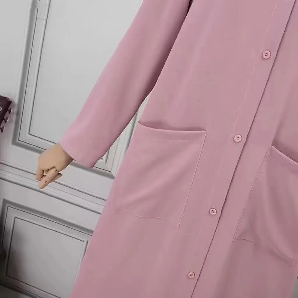 Fashion Women Muslim Solid Abaya Ramadan Turkey Dress Spring Long Sleeve Casual Shirt Dress Hijab Arab Robe Islam Clothing Femme