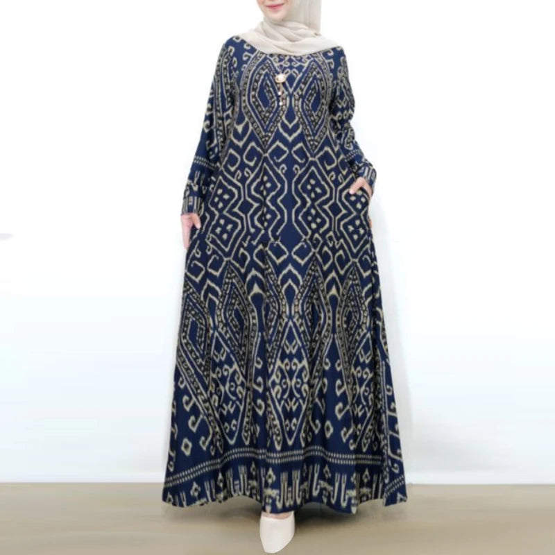 ZANZEA Elegant Maxi Dress Fashion Turkey Muslim Abaya Robe Femme Vintage Long Sleeve Kaftan Printed Vestidos IsIamic Clothing