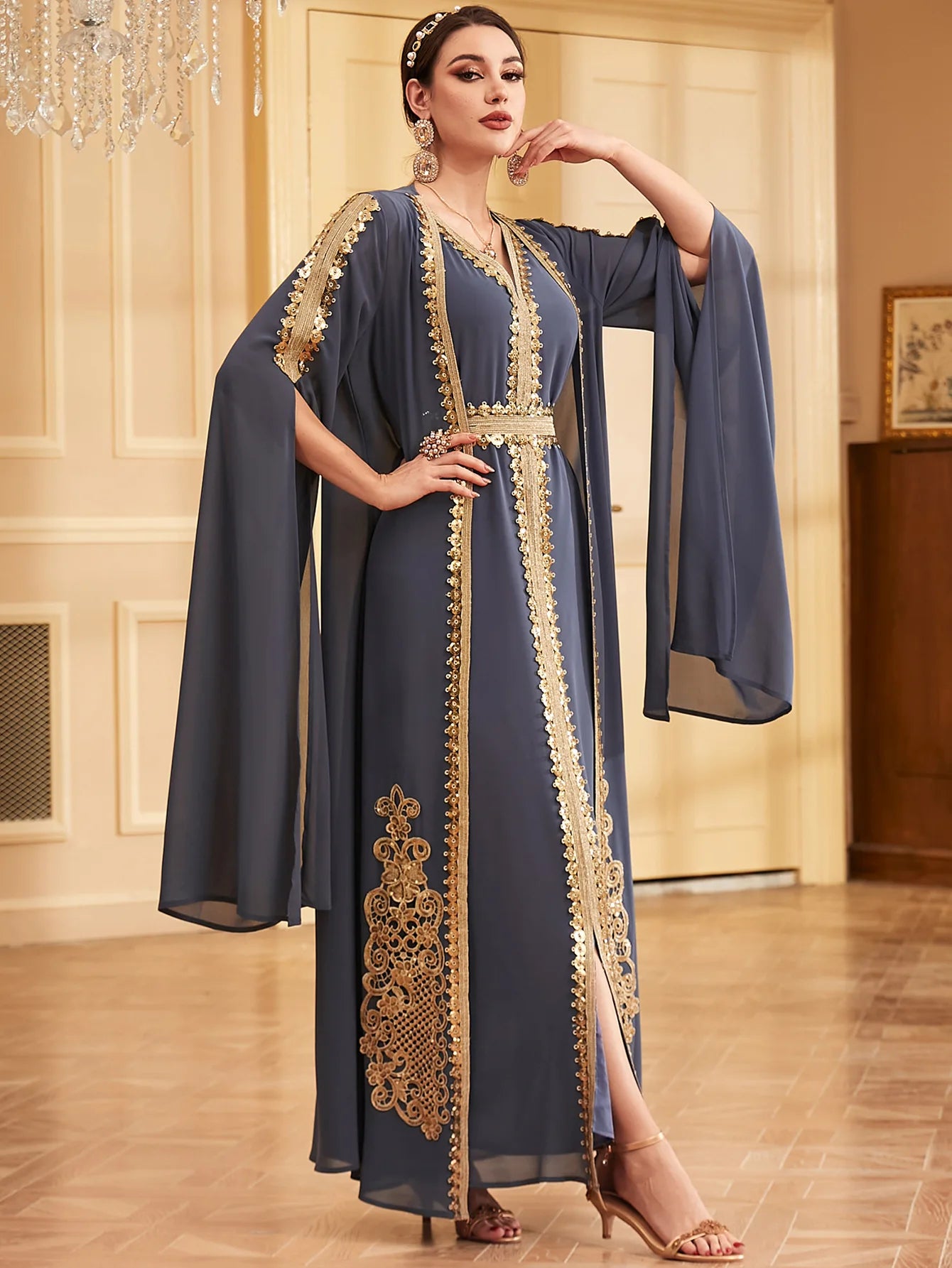 Middle East Arab Muslim New Fashion Women's Embroideried Casual Trendy Loose Elegant 2 Piece Sets Cardigan Coat Dresses Female