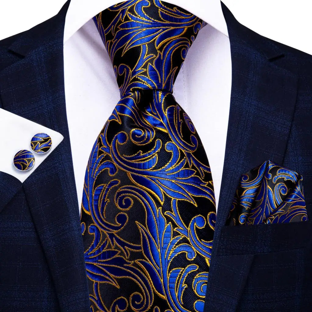 Hi-Tie Blue Business Solid Silk Men's Tie NeckTie 8.5cm Ties for Men Formal Luxury Wedding High Quality Gravata