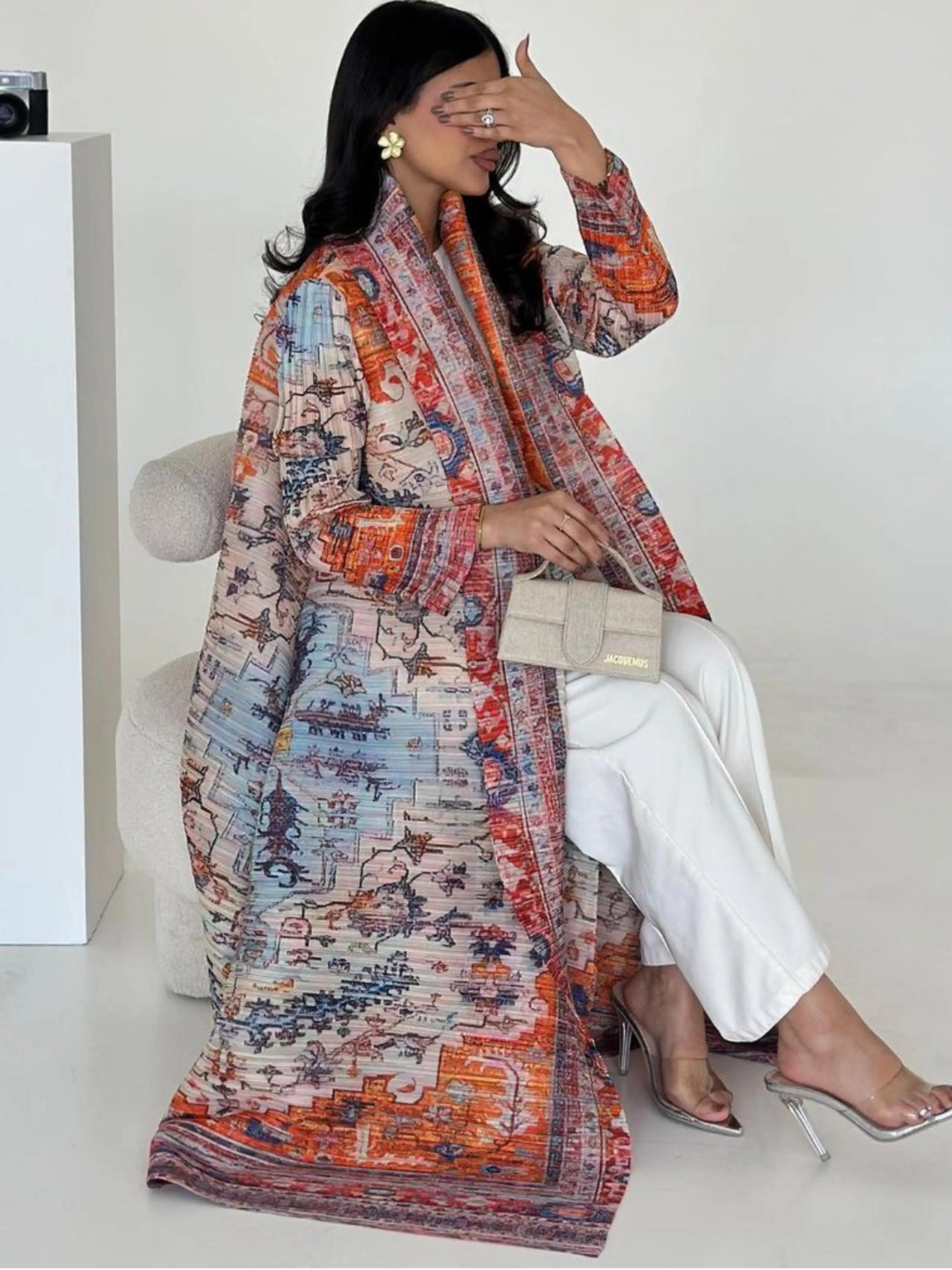 Women's Middle Eastern Muslim geometric print long robe, suitable for Ramadan, factory direct wholesale, long Muslim robe.